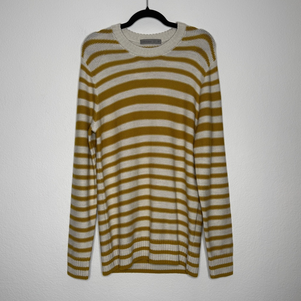 Icebreaker Wool Mustard Cream Stripe Crewneck Ribbed Cuff Sweater Size M